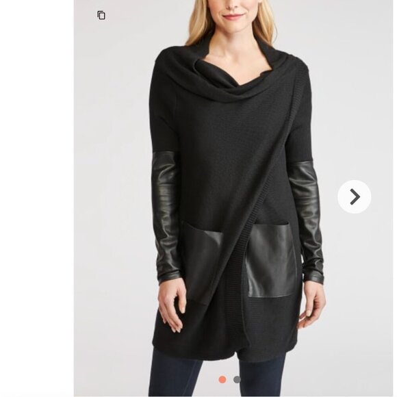 Blank NYC | Black Drape Front Mix Media Jacket in Roll Over Size XS - Picture 1 of 5